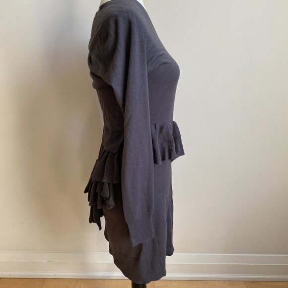 MM6 Maison Margiela Knit Long Sleeve Dress Gray Sz Small Ruffles Wool Blend - Picture 2 of 8